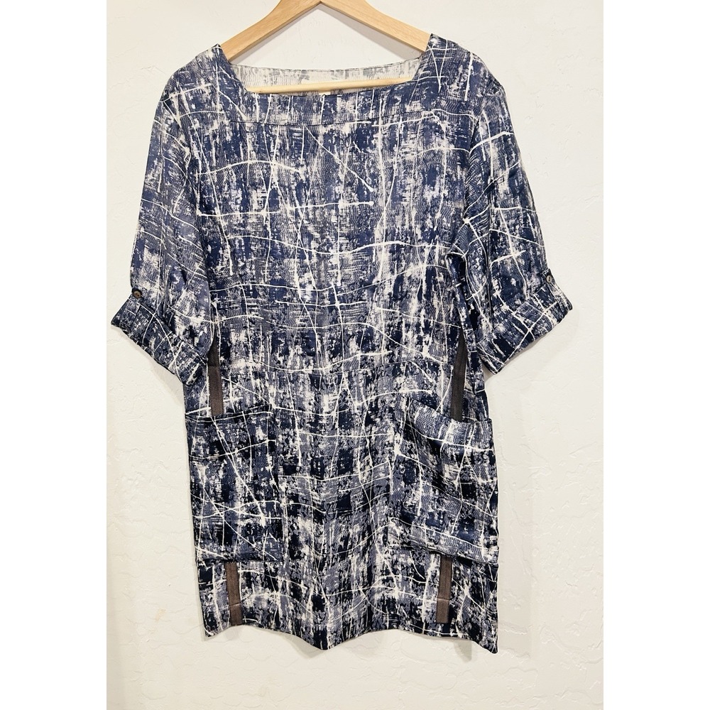 Burning Torch Anthropologie Women's Small Dress Blue Beige Silk Wool Fashion